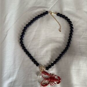 Pearl Beaded Red Lobster Pendant Necklace Beach Bohemian Statement Maine Boston